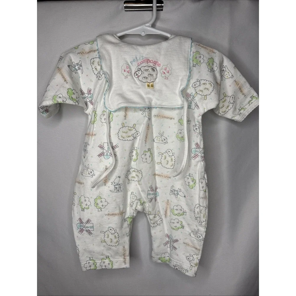 Vtg 90s Absorba 3M Petit Champagne Footless Baby Romper Pastel Sheep Cottagecore